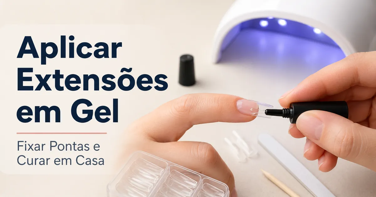 Aplicação de uma ponta de unha em gel com gel adesivo antes da cura com lâmpada em casa