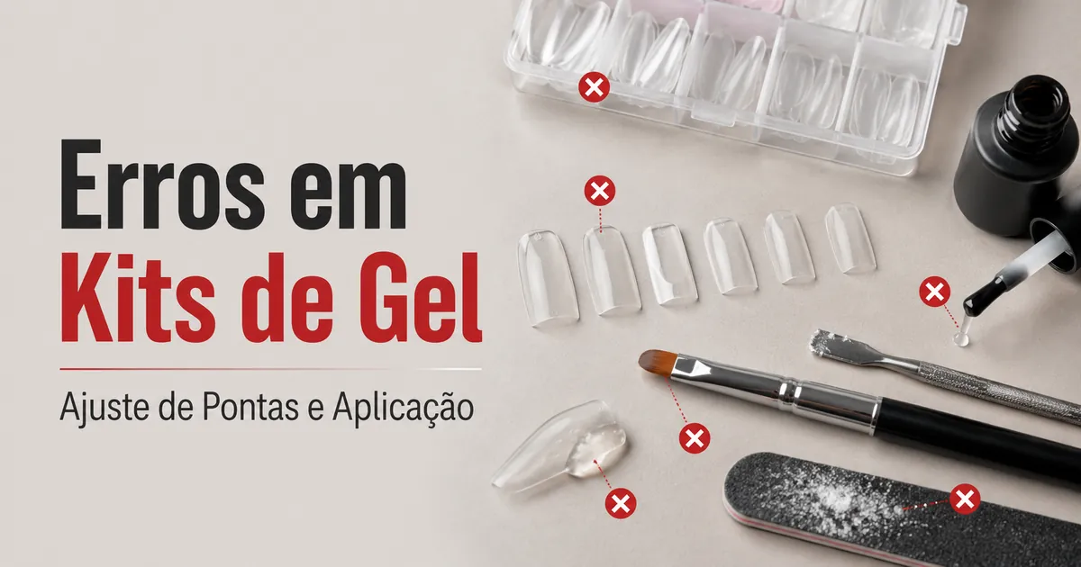 Erros comuns ao usar um kit de extensão de unhas em gel em casa com pontas mal ajustadas e ferramentas de aplicação
