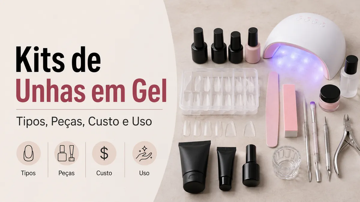 Kit de extensão de unhas em gel em casa com pontas, ferramentas, lâmpada e produtos de aplicação juntos