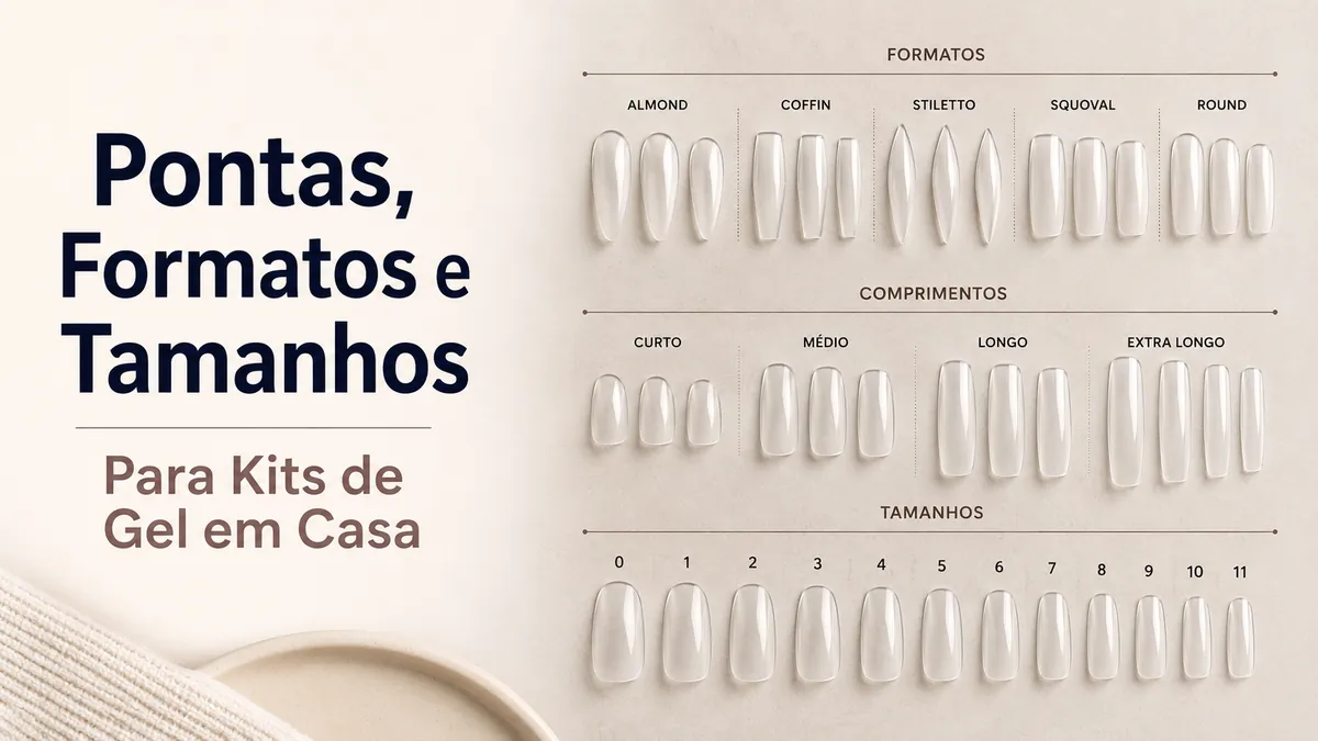 Pontas para extensão de unhas em gel em diferentes formatos, comprimentos e tamanhos para kits de uso em casa