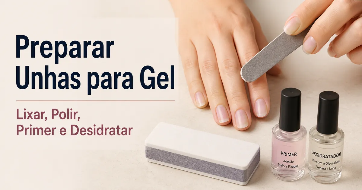 Unhas naturais preparadas com lixa, polidor, primer e desidratador antes da aplicação de extensões em gel em casa