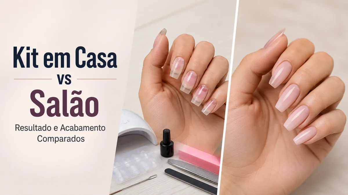 Comparação entre o resultado de um kit de extensão em gel em casa e um acabamento de salão