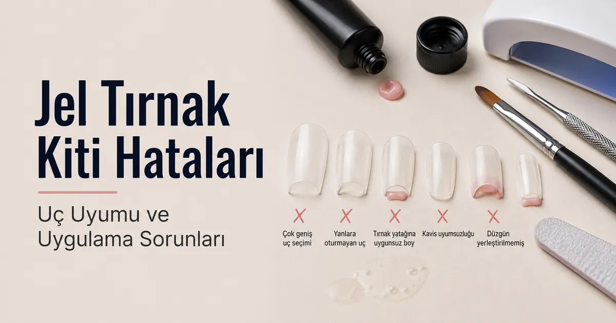 Yanlış oturan uçlar ve uygulama araçlarıyla evde jel tırnak uzatma kiti kullanımında yaygın hatalar