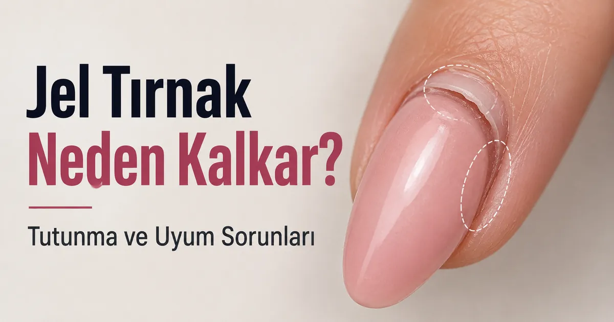 Kütikül ve yan kenar yakınında zayıf tutunma gösteren kalkmış jel tırnak uzatmasının yakın görünümü